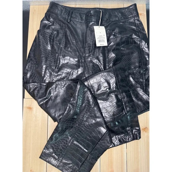 Women's A New Day Black Faux Leather Croc Pants Size 8 - Picture 4 of 5